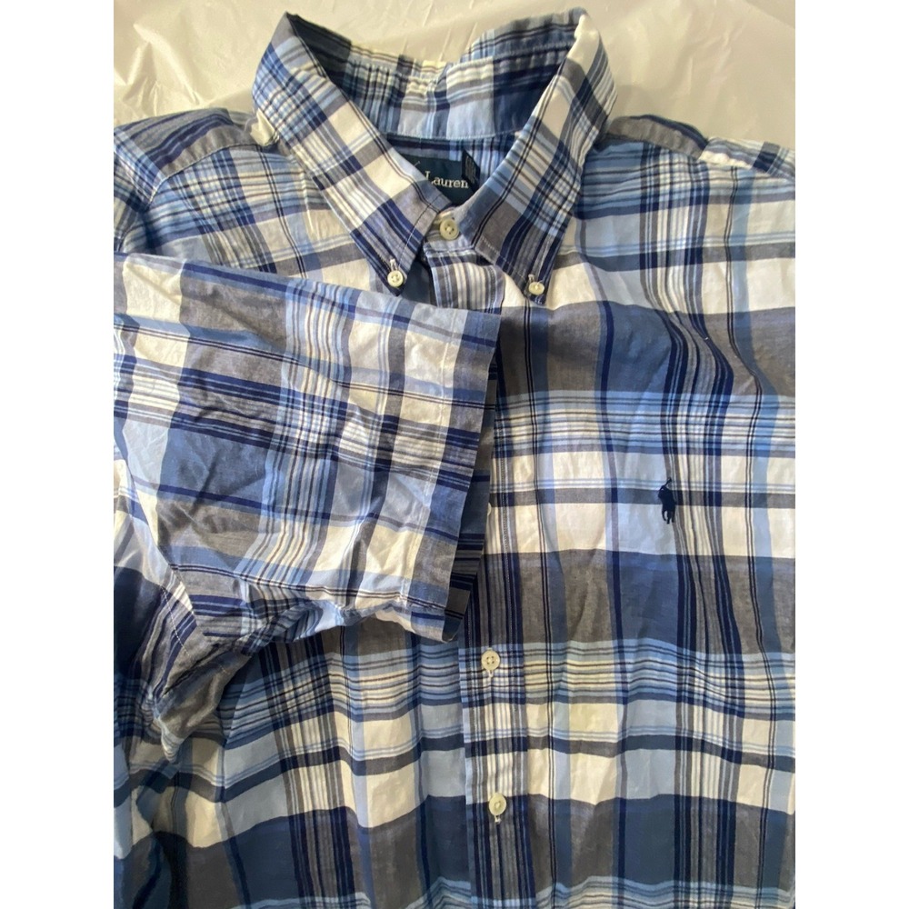 Men's Ralph Lauren Blue Plaid -Classic Fit-Short Sleeve Shirt- Size XL